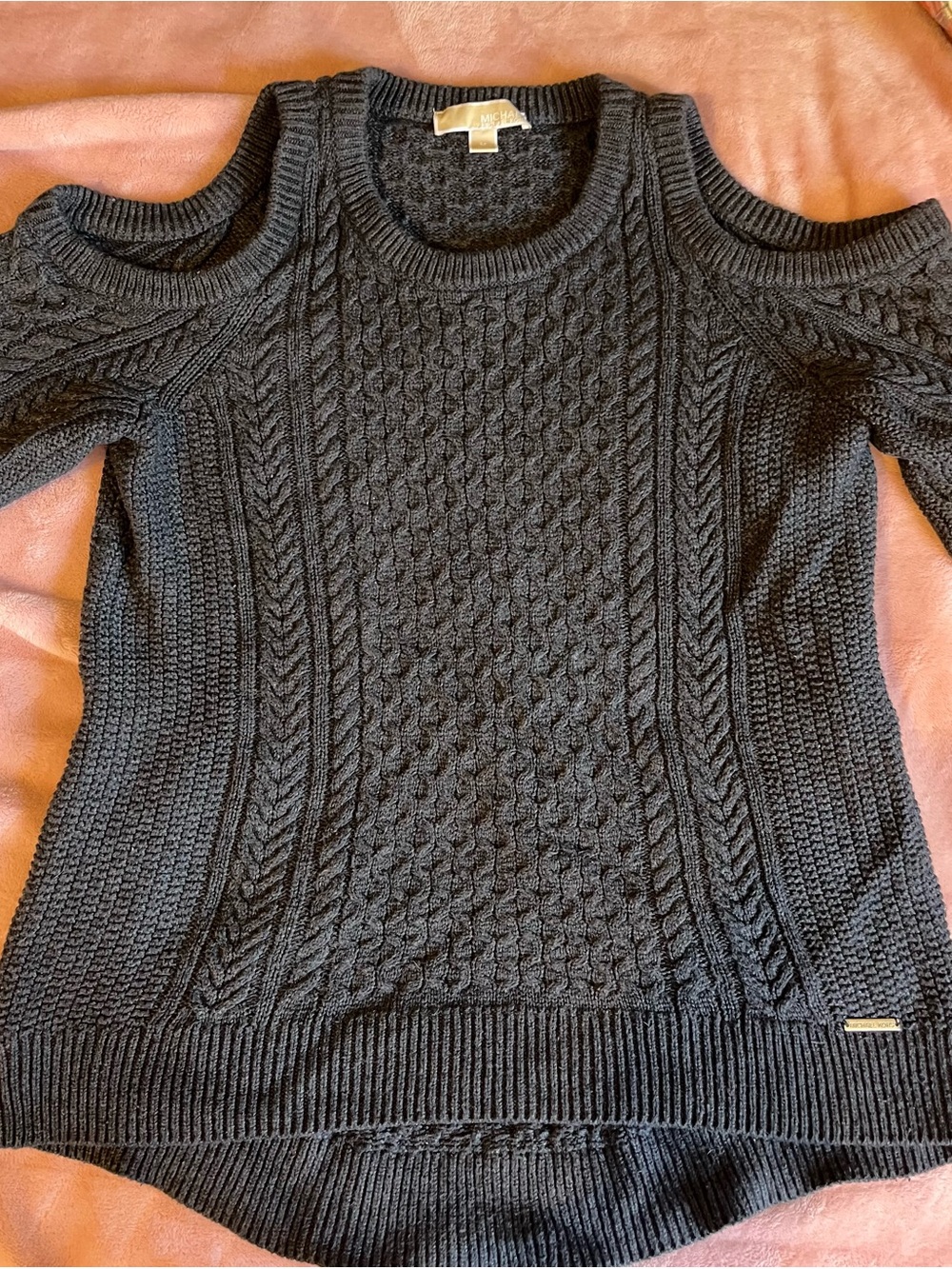 Michael Kors Black Cold-Shoulder Cable Knit Sweater